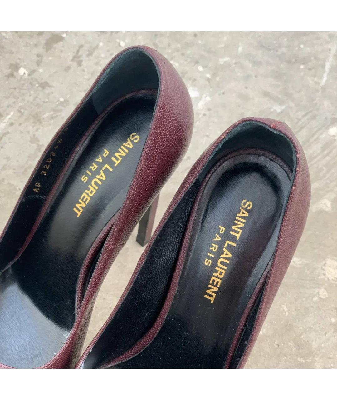 SAINT LAURENT Бордовые кожаные туфли, фото 4