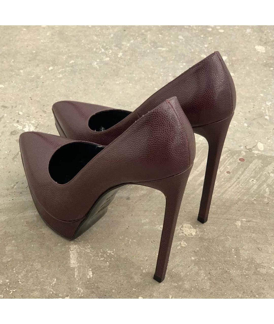 SAINT LAURENT Бордовые кожаные туфли, фото 6