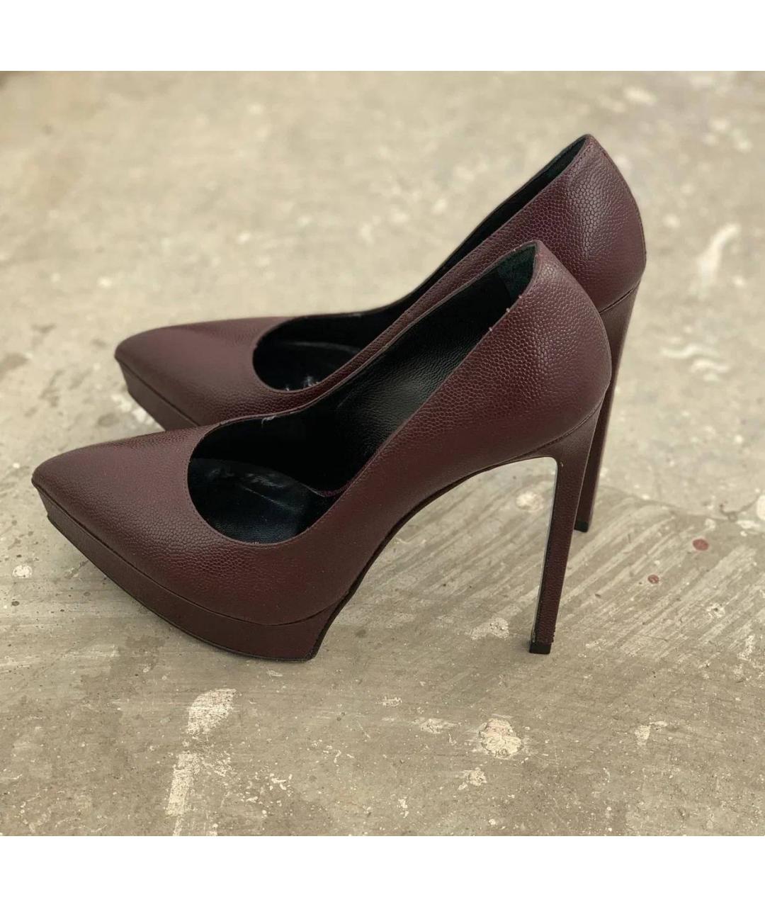 SAINT LAURENT Бордовые кожаные туфли, фото 2