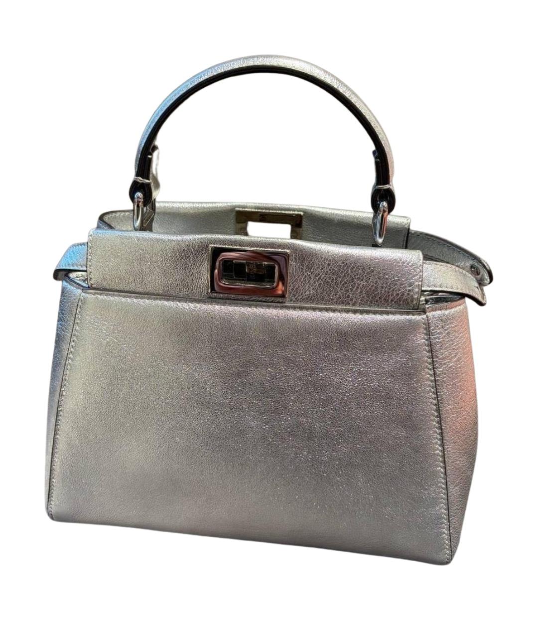 FENDI Серебряная кожаная сумка с короткими ручками, фото 1
