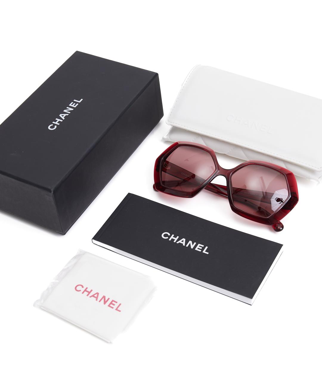 CHANEL Красные пластиковые солнцезащитные очки, фото 5