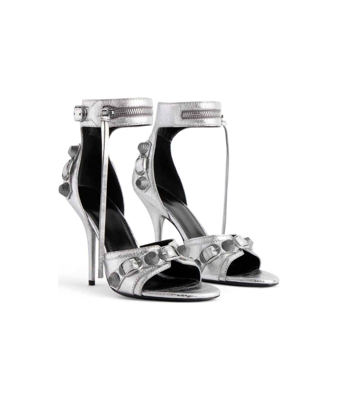BALENCIAGA Серебряные кожаные босоножки, фото 3