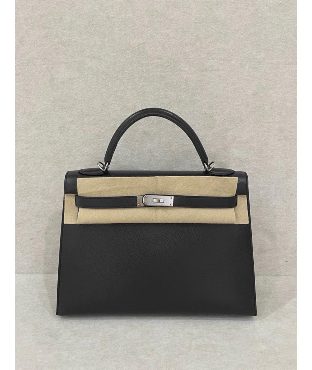 HERMES Черная кожаная сумка с короткими ручками, фото 2