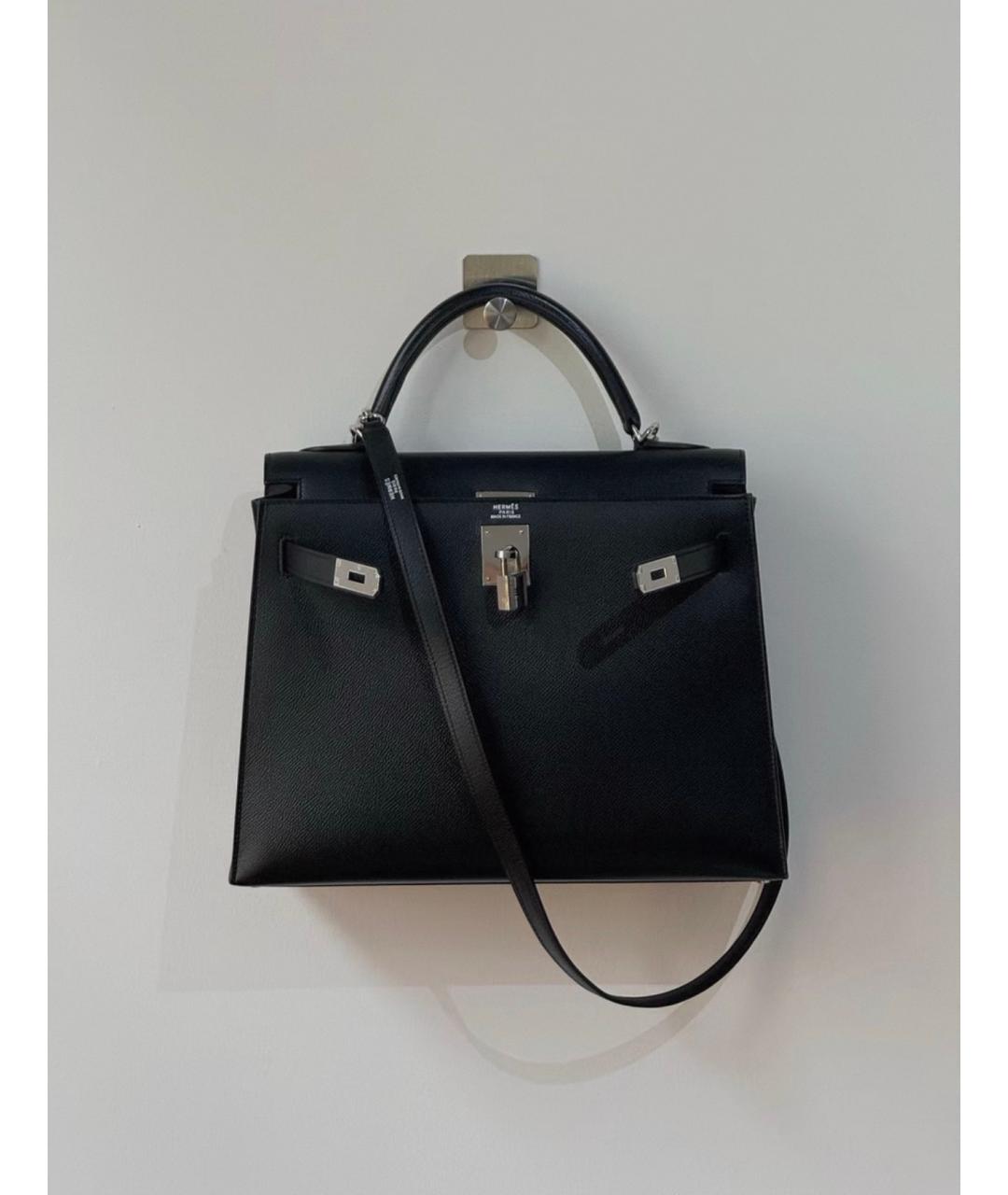 HERMES Черная кожаная сумка с короткими ручками, фото 6