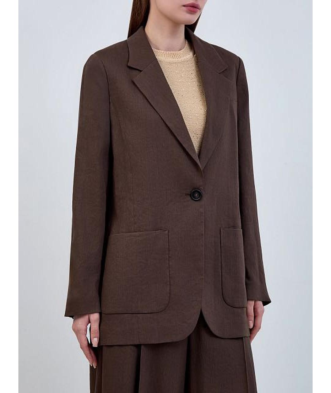 LORENA ANTONIAZZI Коричневый льняной костюм с брюками, фото 3