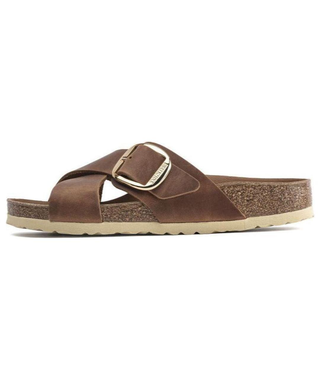 BIRKENSTOCK Коричневые кожаные шлепанцы, фото 5