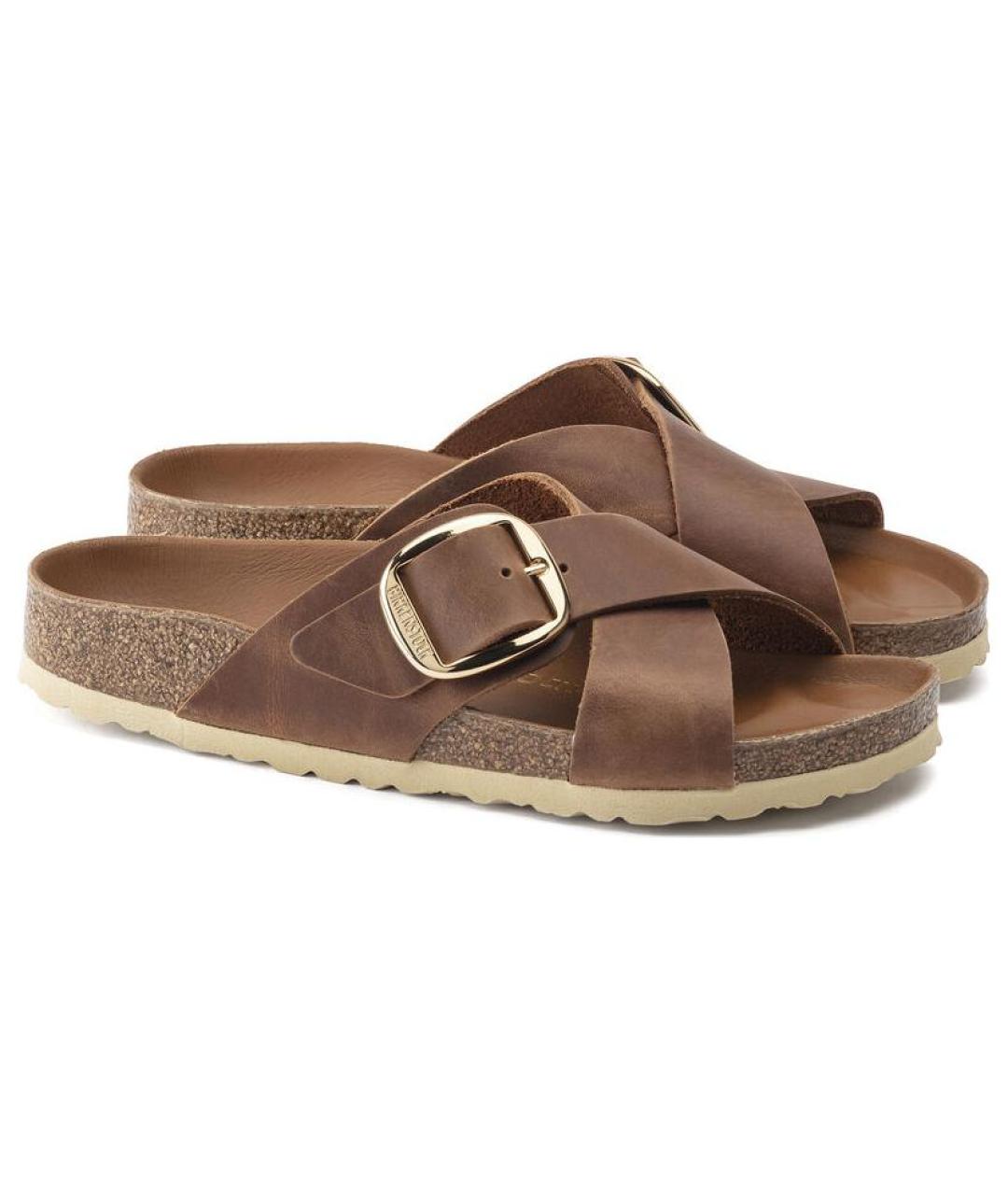 BIRKENSTOCK Коричневые кожаные шлепанцы, фото 3