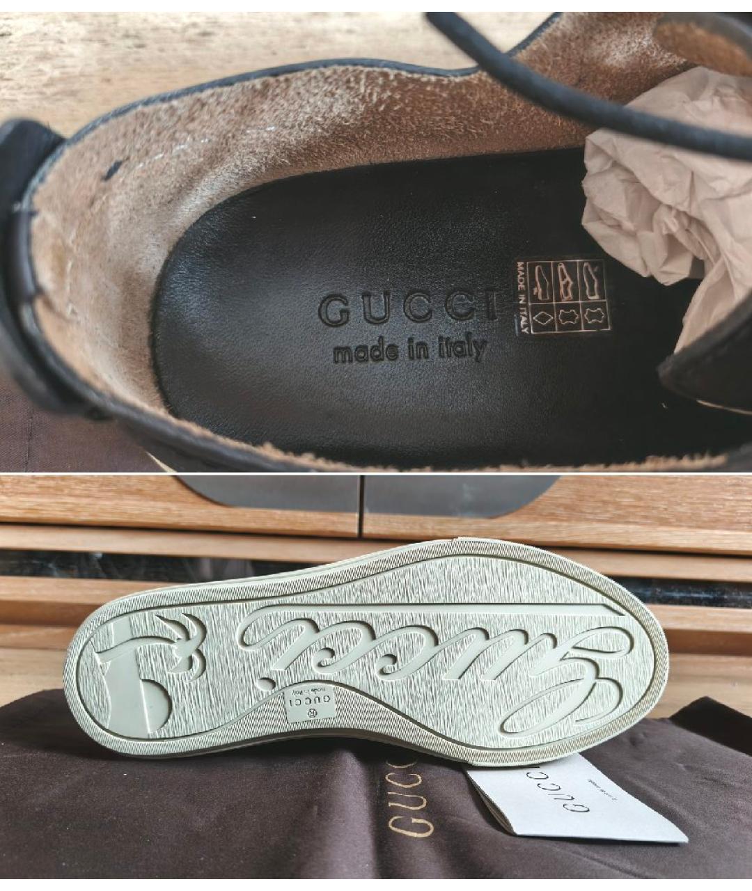 GUCCI Черные кожаные низкие кроссовки / кеды, фото 6