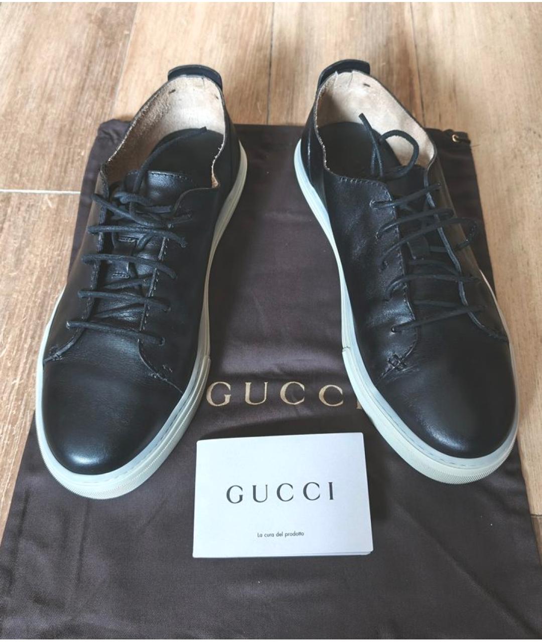 GUCCI Черные кожаные низкие кроссовки / кеды, фото 4