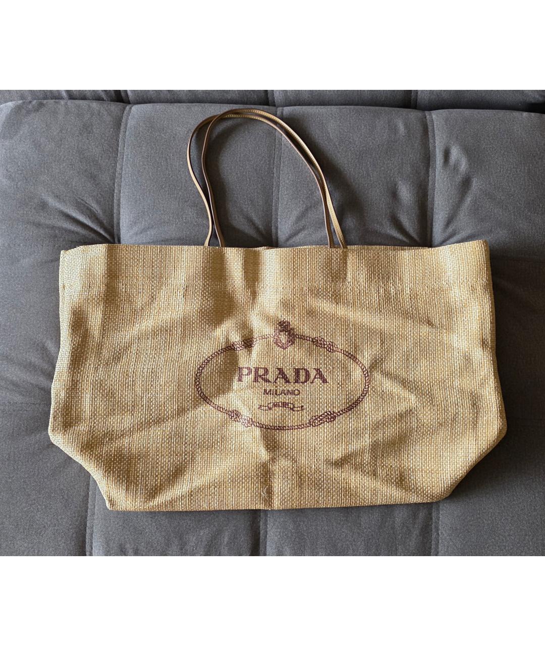 PRADA Желтая пелетеная пляжная сумка, фото 6