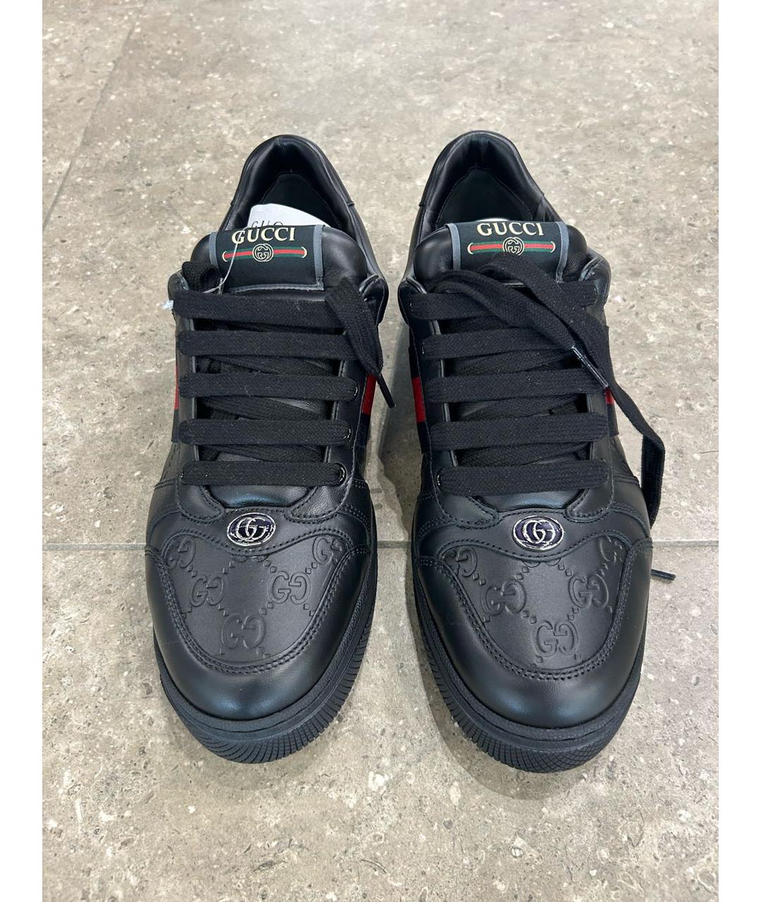 GUCCI Черные кожаные низкие кроссовки / кеды, фото 2