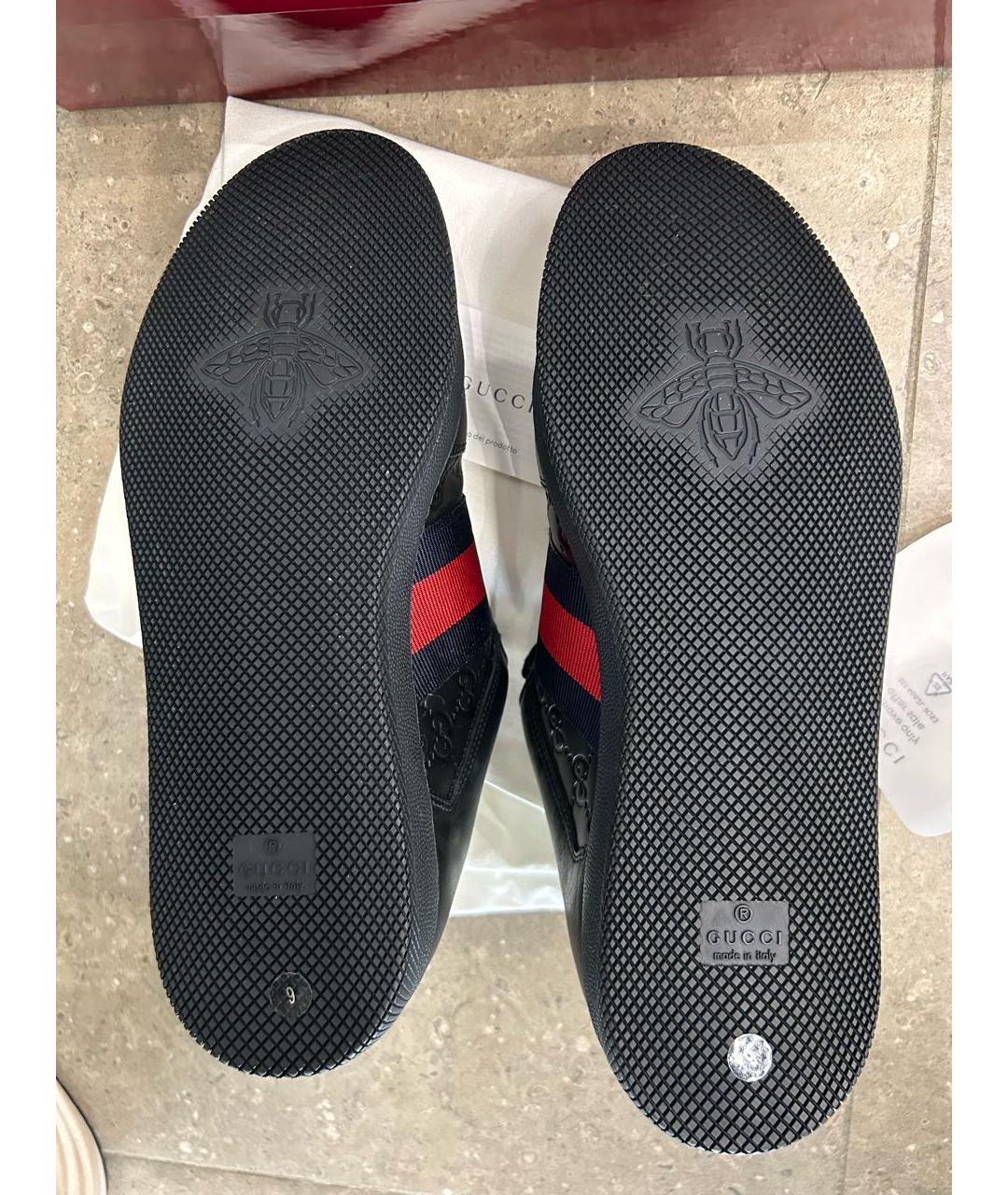 GUCCI Черные кожаные низкие кроссовки / кеды, фото 6