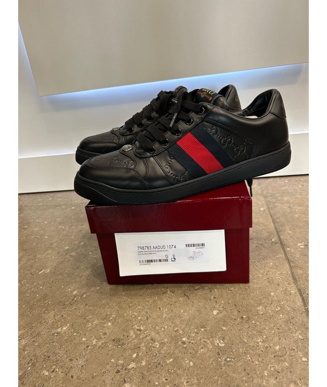 GUCCI Черные кожаные низкие кроссовки / кеды, фото 8