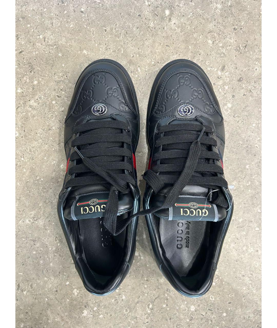 GUCCI Черные кожаные низкие кроссовки / кеды, фото 3