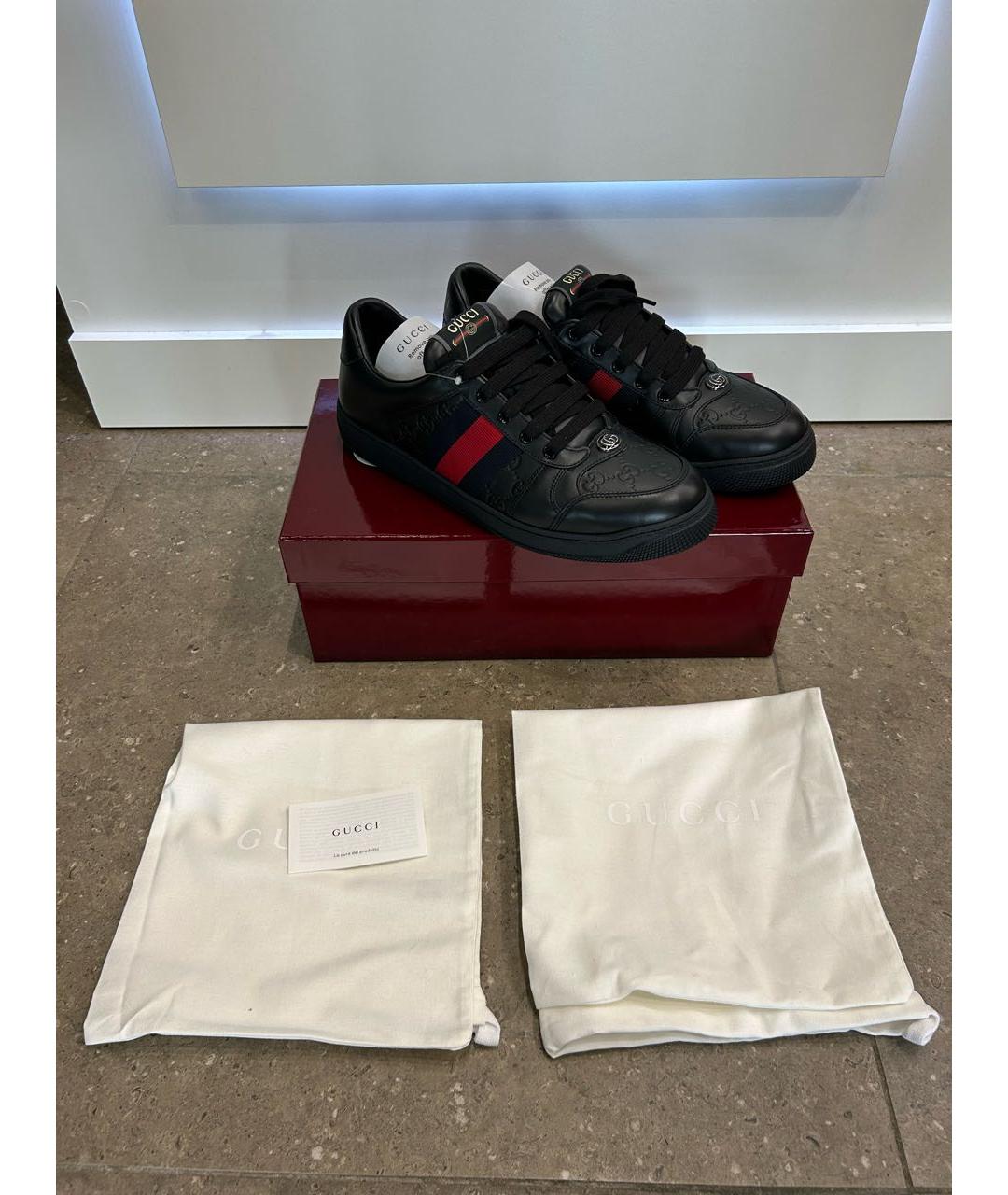 GUCCI Черные кожаные низкие кроссовки / кеды, фото 5