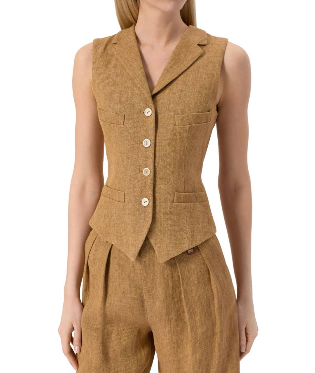 LORENA ANTONIAZZI Коричневый льняной костюм с брюками, фото 7