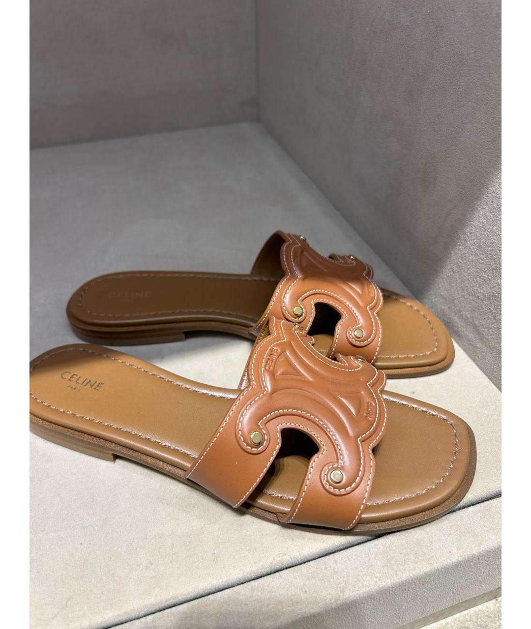 CELINE Коричневые кожаные шлепанцы, фото 6