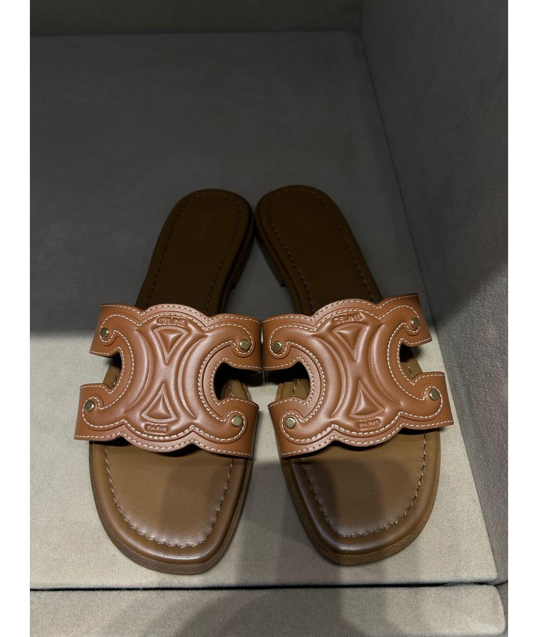 CELINE Коричневые кожаные шлепанцы, фото 5