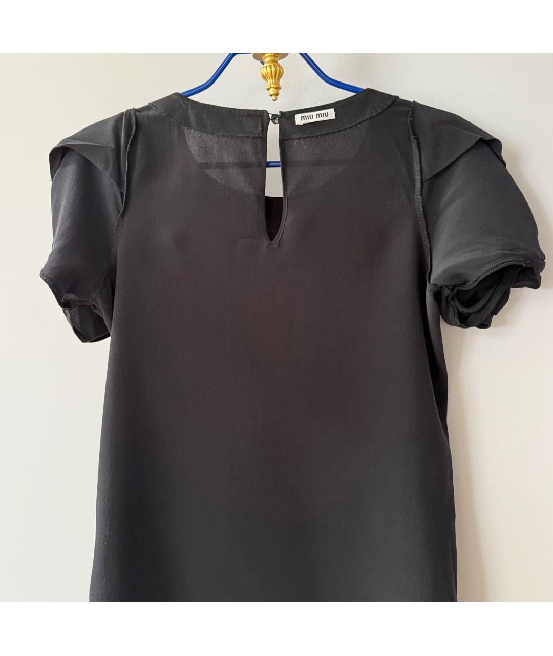 MIU MIU Черная шелковая футболка, фото 3