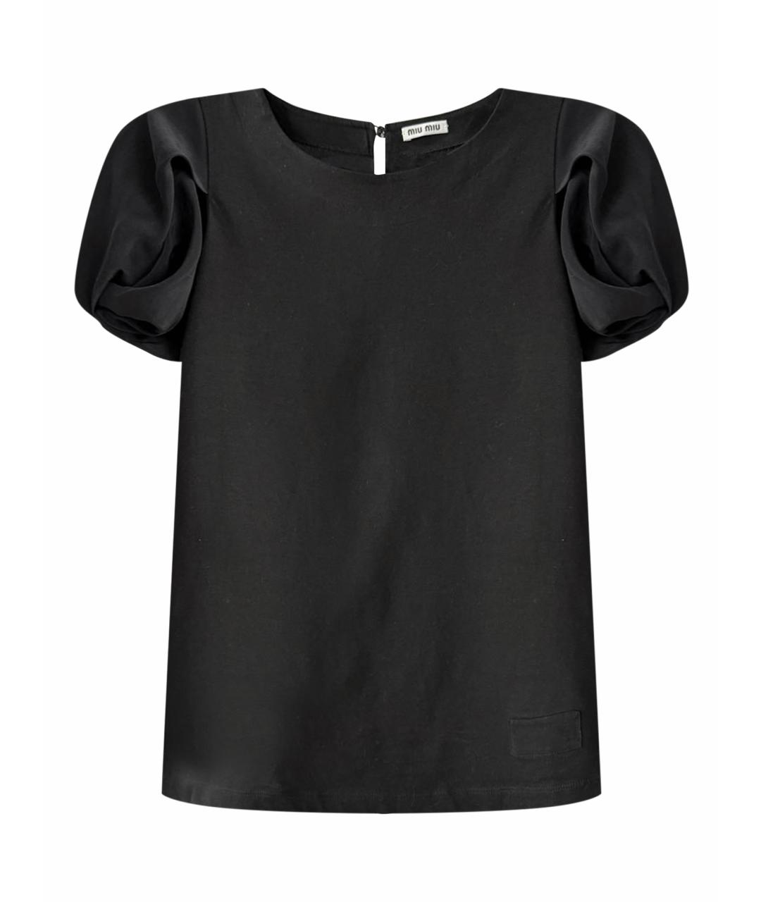 MIU MIU Черная шелковая футболка, фото 1