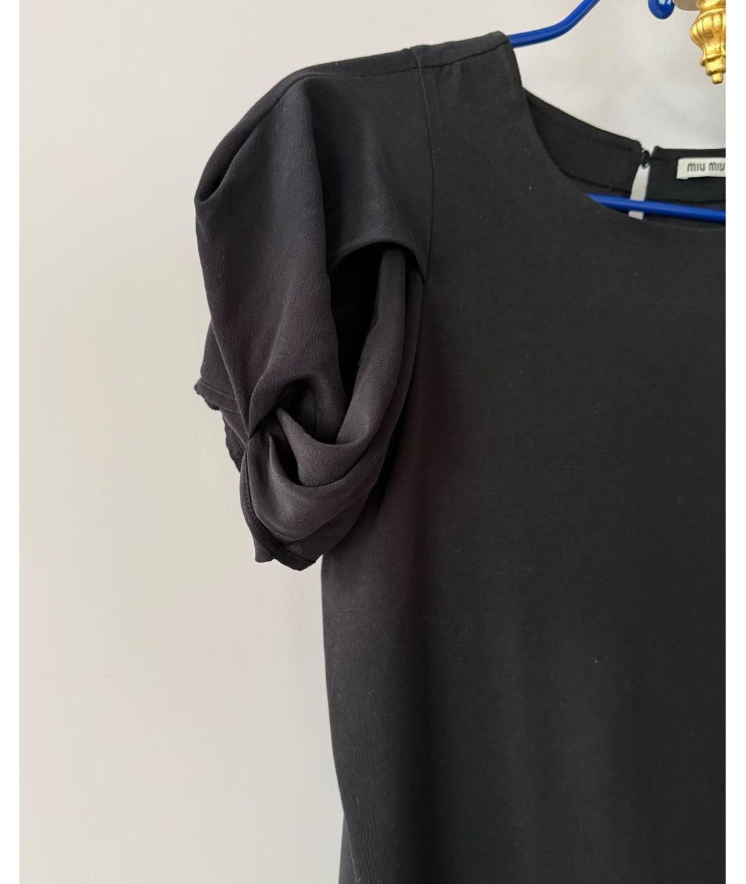 MIU MIU Черная шелковая футболка, фото 4