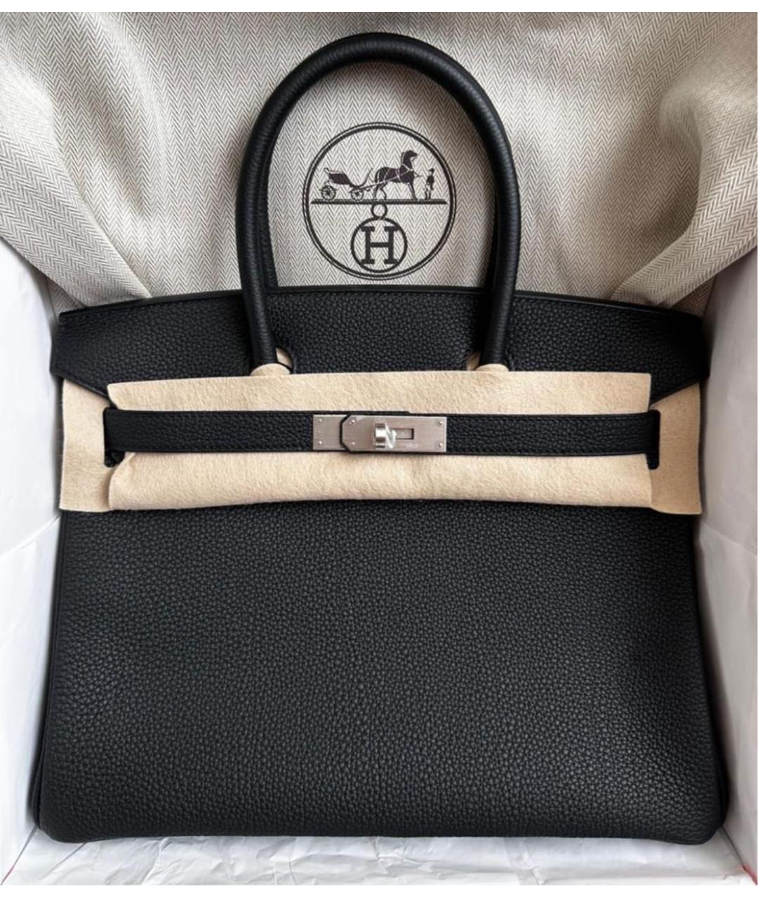 HERMES Черная кожаная сумка с короткими ручками, фото 2