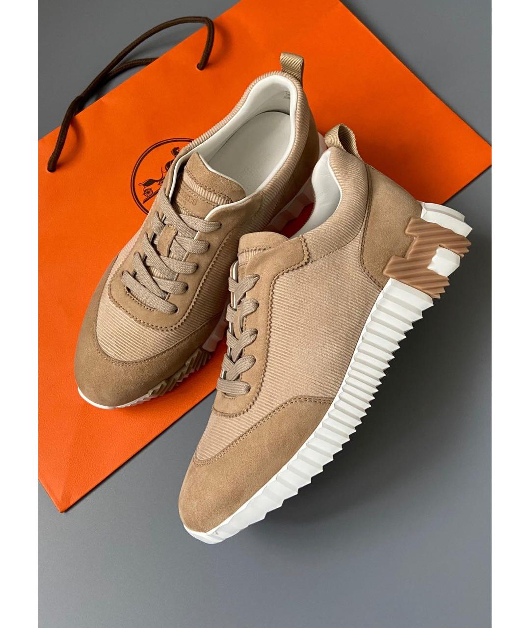 HERMES Бежевые текстильные кроссовки, фото 3