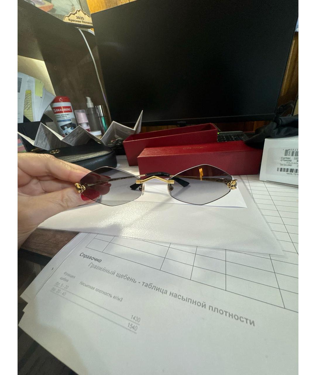 CARTIER Золотые металлические солнцезащитные очки, фото 2