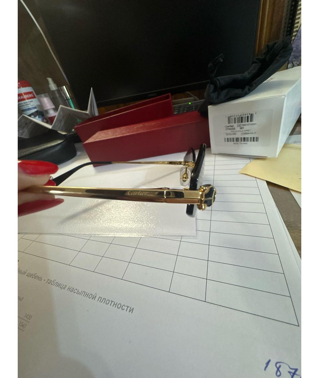 CARTIER Золотые металлические солнцезащитные очки, фото 4