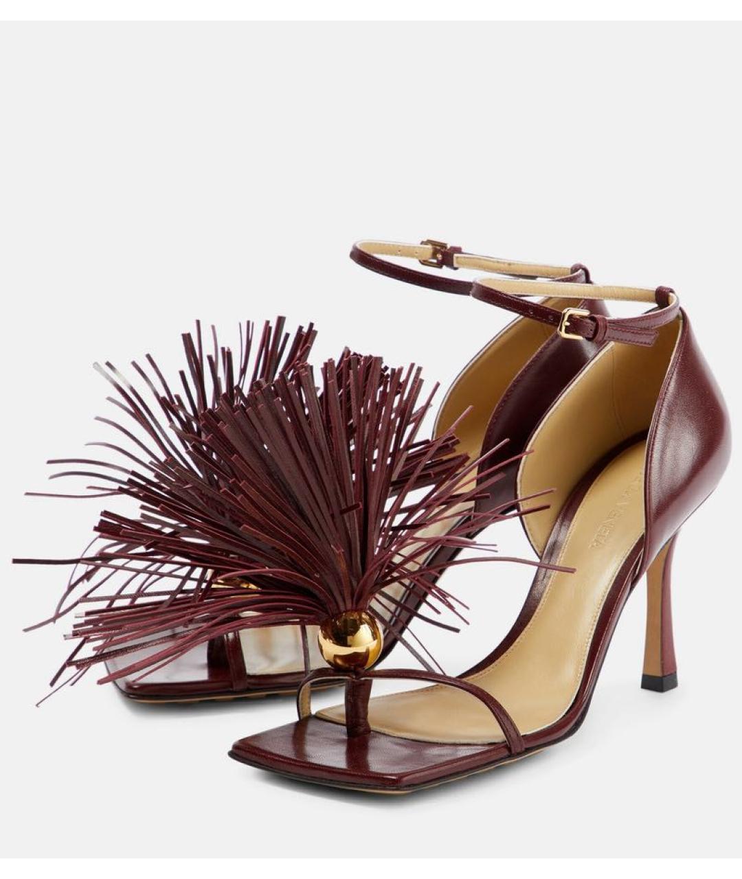 BOTTEGA VENETA Бордовые кожаные босоножки, фото 4