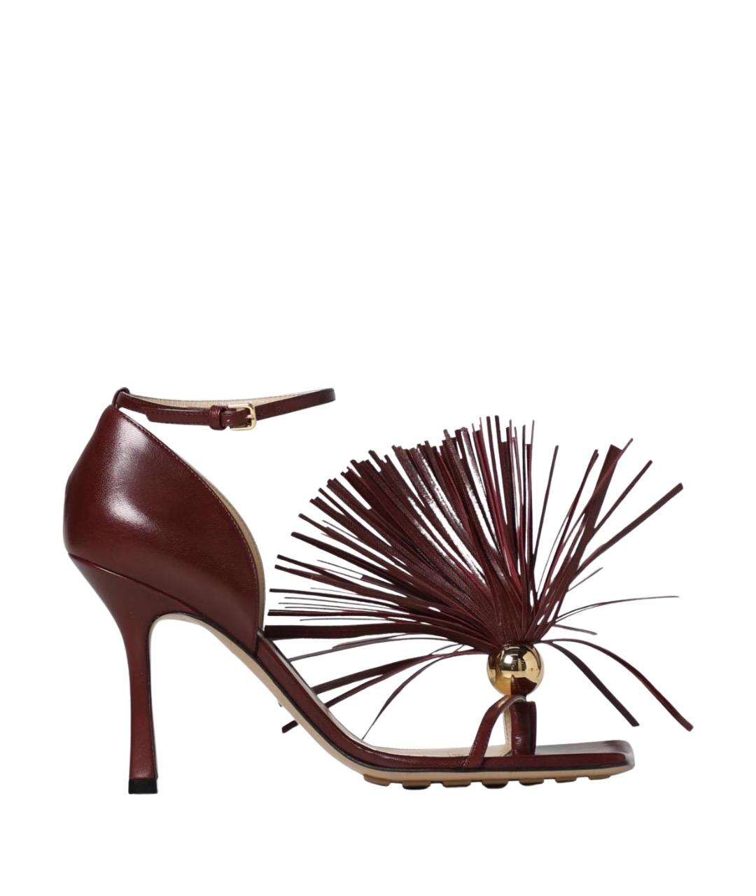 BOTTEGA VENETA Бордовые кожаные босоножки, фото 1