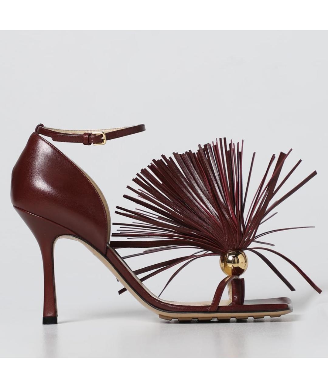 BOTTEGA VENETA Бордовые кожаные босоножки, фото 6