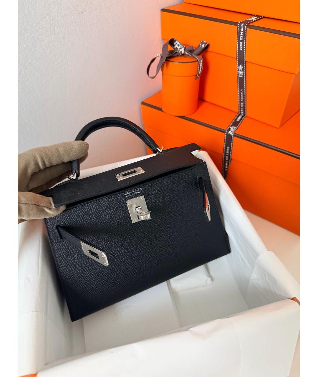 HERMES Черная кожаная сумка с короткими ручками, фото 2