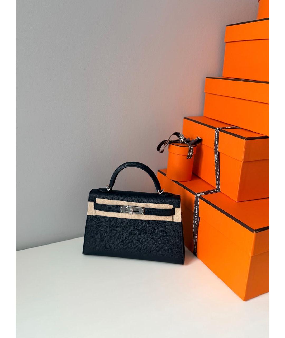 HERMES Черная кожаная сумка с короткими ручками, фото 4