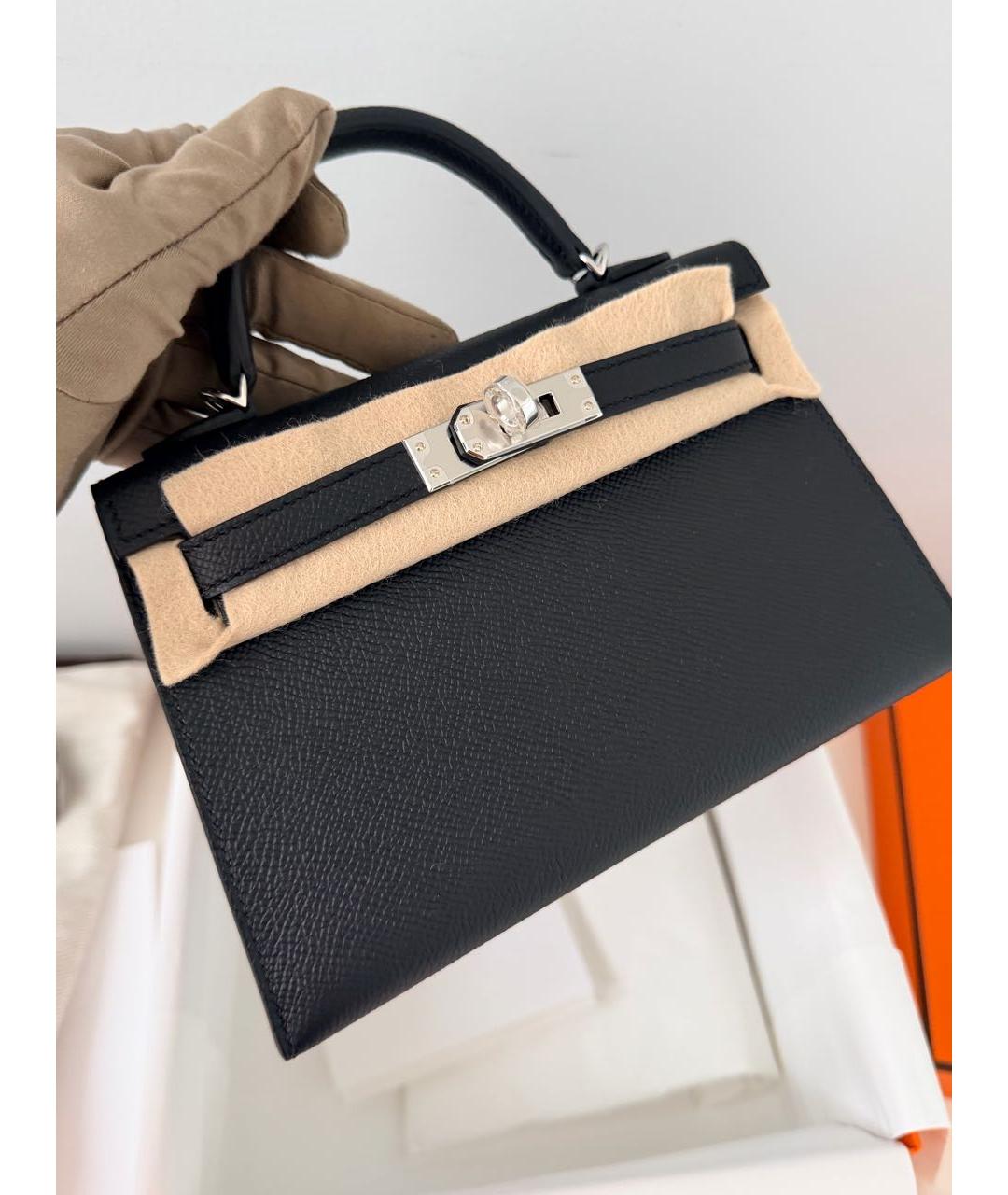 HERMES Черная кожаная сумка с короткими ручками, фото 3
