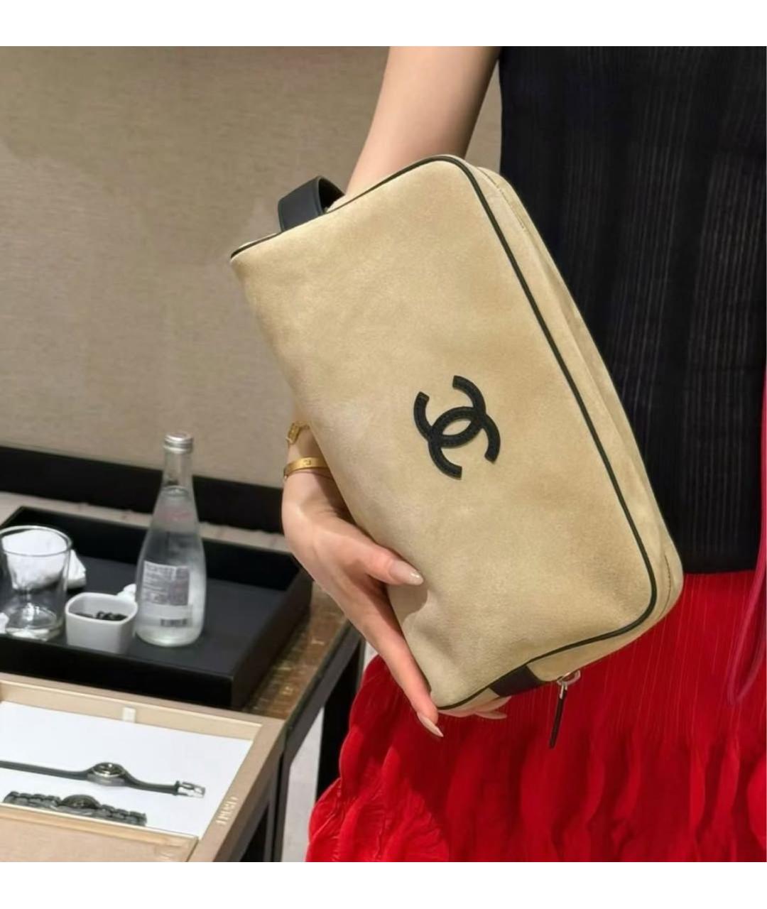CHANEL Бежевая замшевая косметичка, фото 3