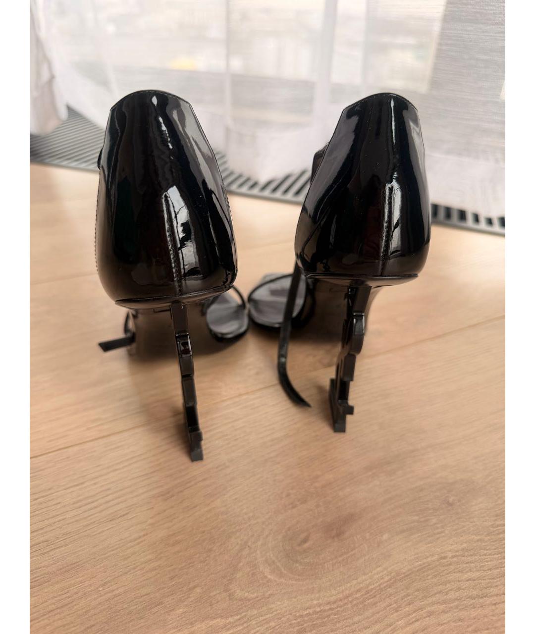 SAINT LAURENT Черные босоножки из лакированной кожи, фото 5