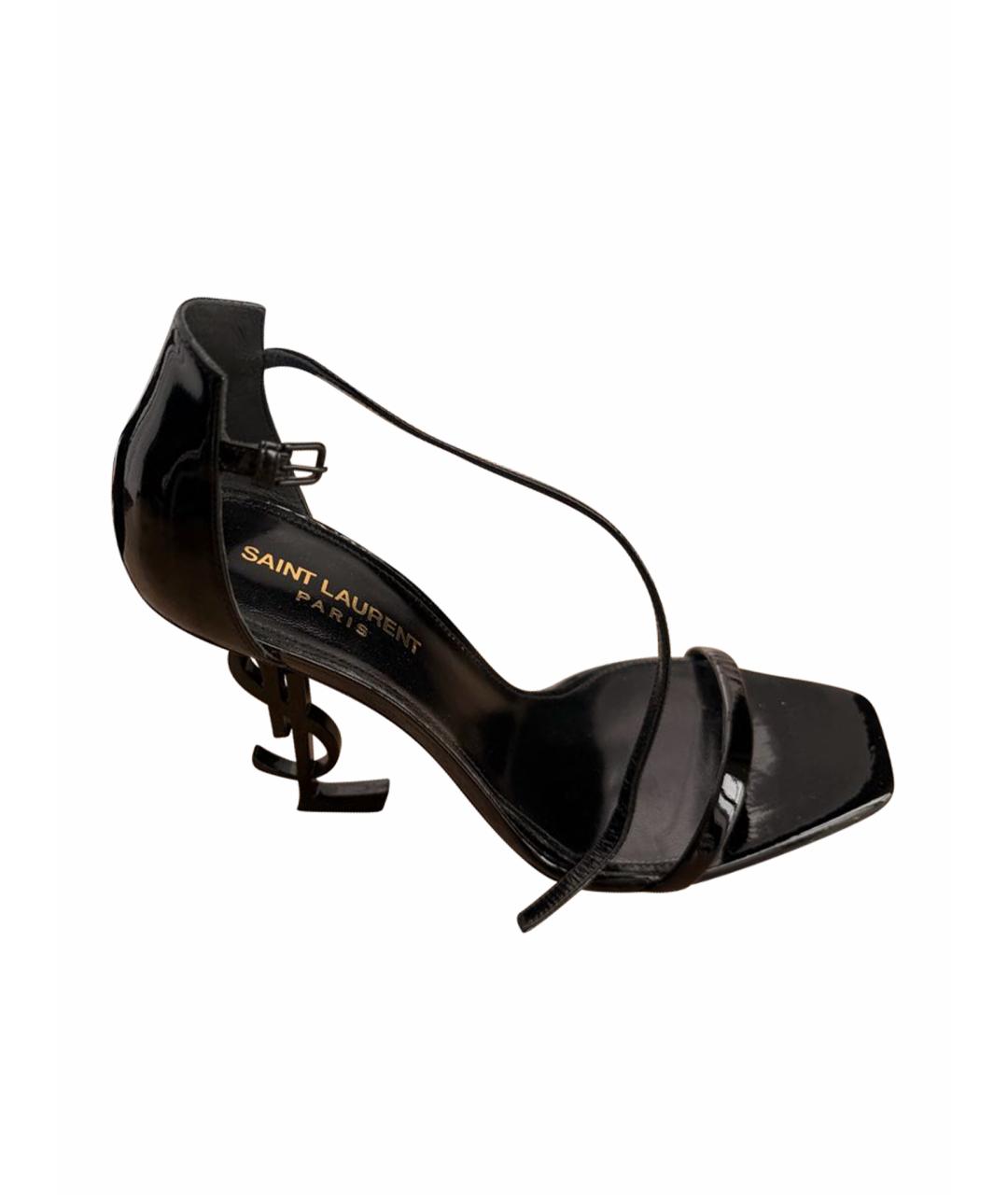 SAINT LAURENT Черные босоножки из лакированной кожи, фото 1
