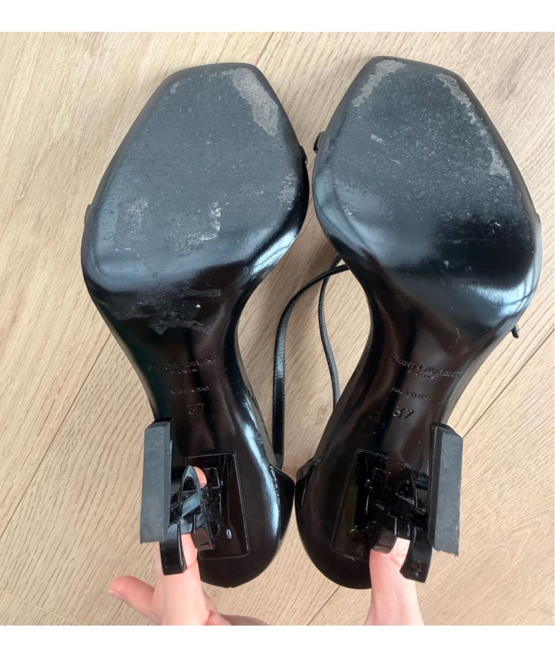 SAINT LAURENT Черные босоножки из лакированной кожи, фото 6