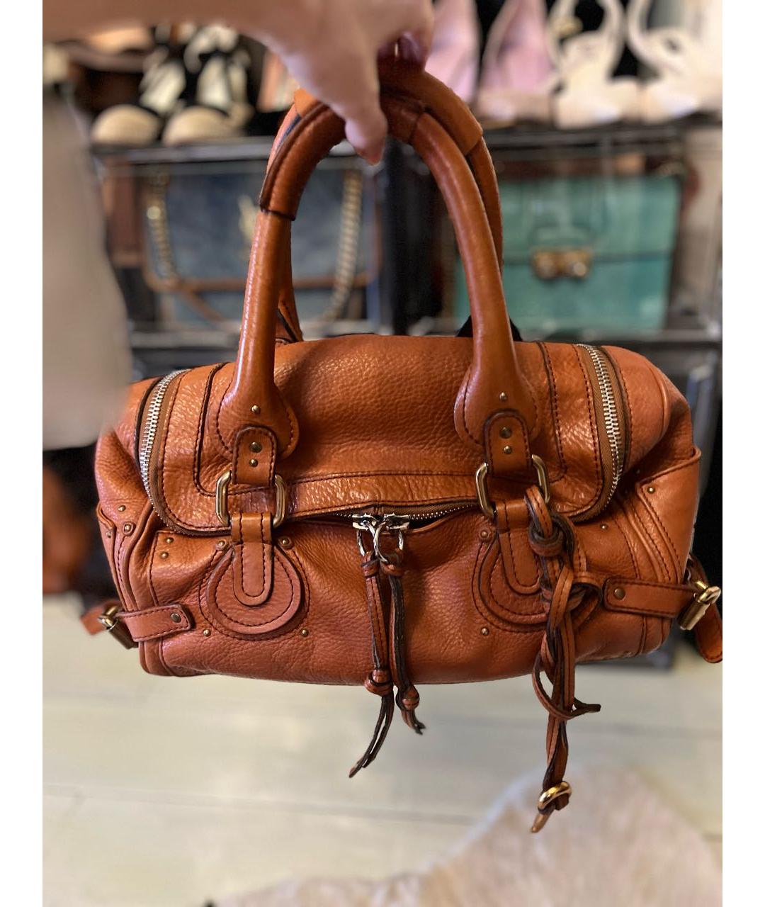 CHLOE Оранжевая кожаная сумка с короткими ручками, фото 9