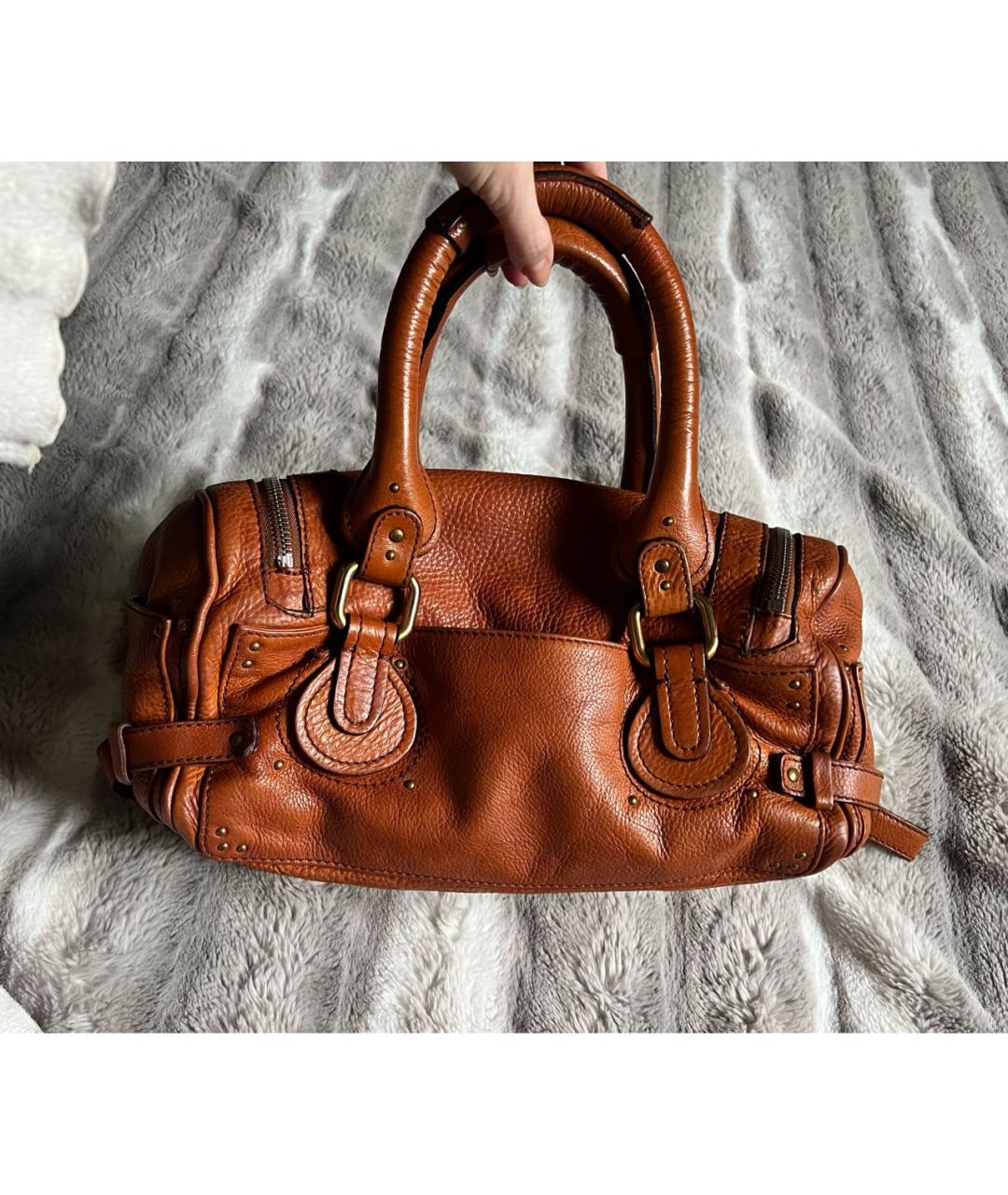 CHLOE Оранжевая кожаная сумка с короткими ручками, фото 2