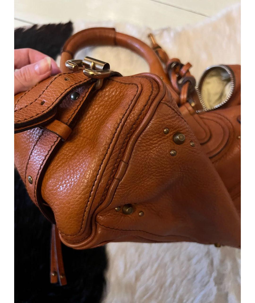 CHLOE Оранжевая кожаная сумка с короткими ручками, фото 5