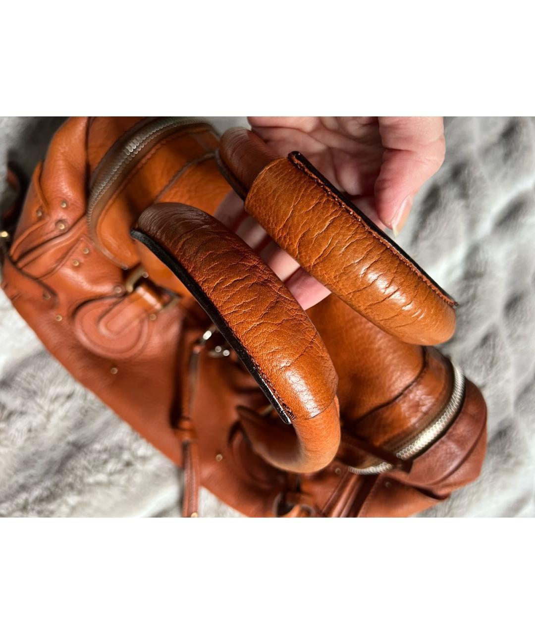 CHLOE Оранжевая кожаная сумка с короткими ручками, фото 3