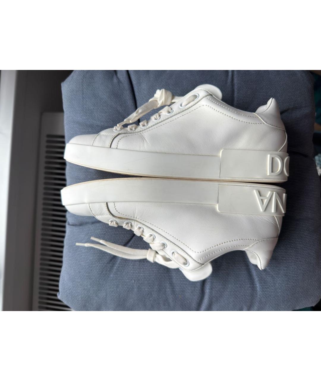 DOLCE&GABBANA Белые кожаные низкие кроссовки / кеды, фото 9