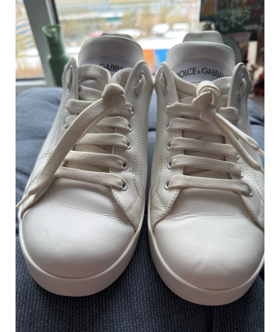 DOLCE&GABBANA Белые кожаные низкие кроссовки / кеды, фото 2