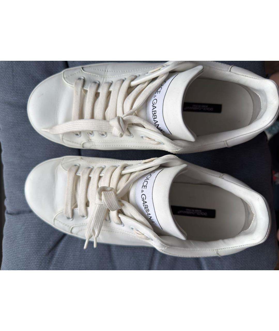 DOLCE&GABBANA Белые кожаные низкие кроссовки / кеды, фото 3