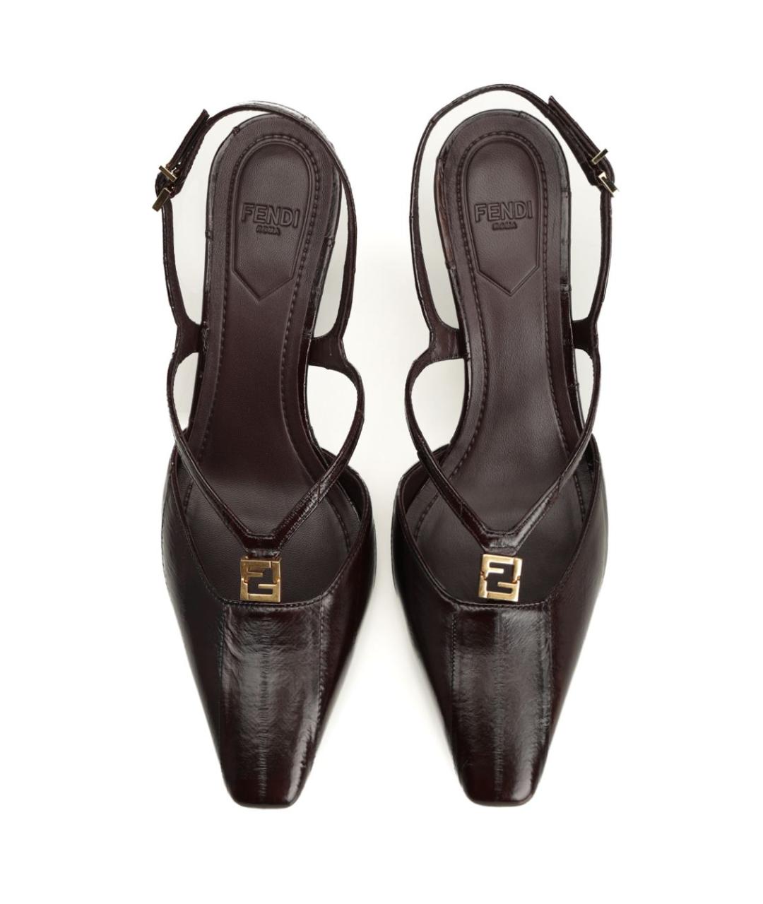 FENDI Коричневые кожаные босоножки, фото 5