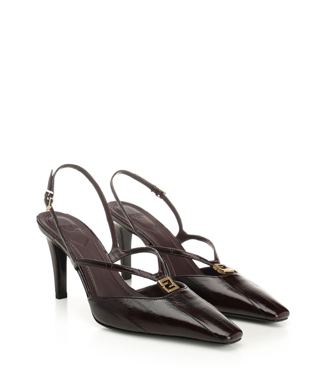 FENDI Коричневые кожаные босоножки, фото 2
