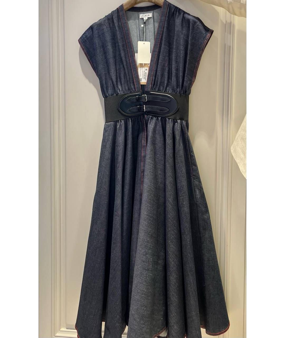 ALAIA Темно-синее хлопковое повседневное платье, фото 5