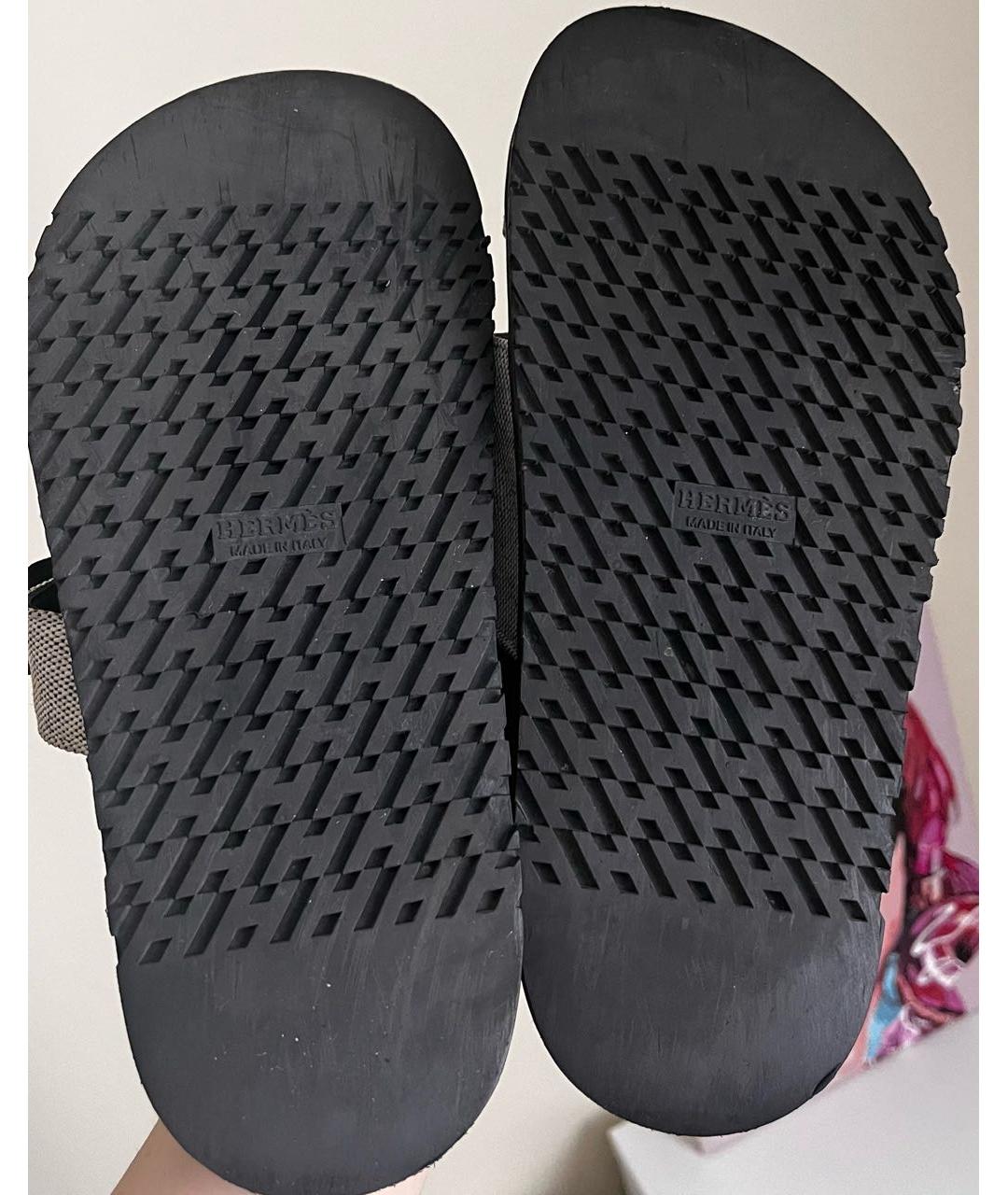 HERMES Серые текстильные сандалии, фото 6